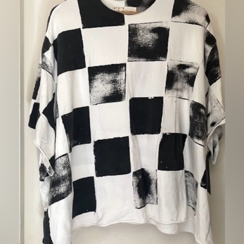 State the Label hand stamped checkered tee